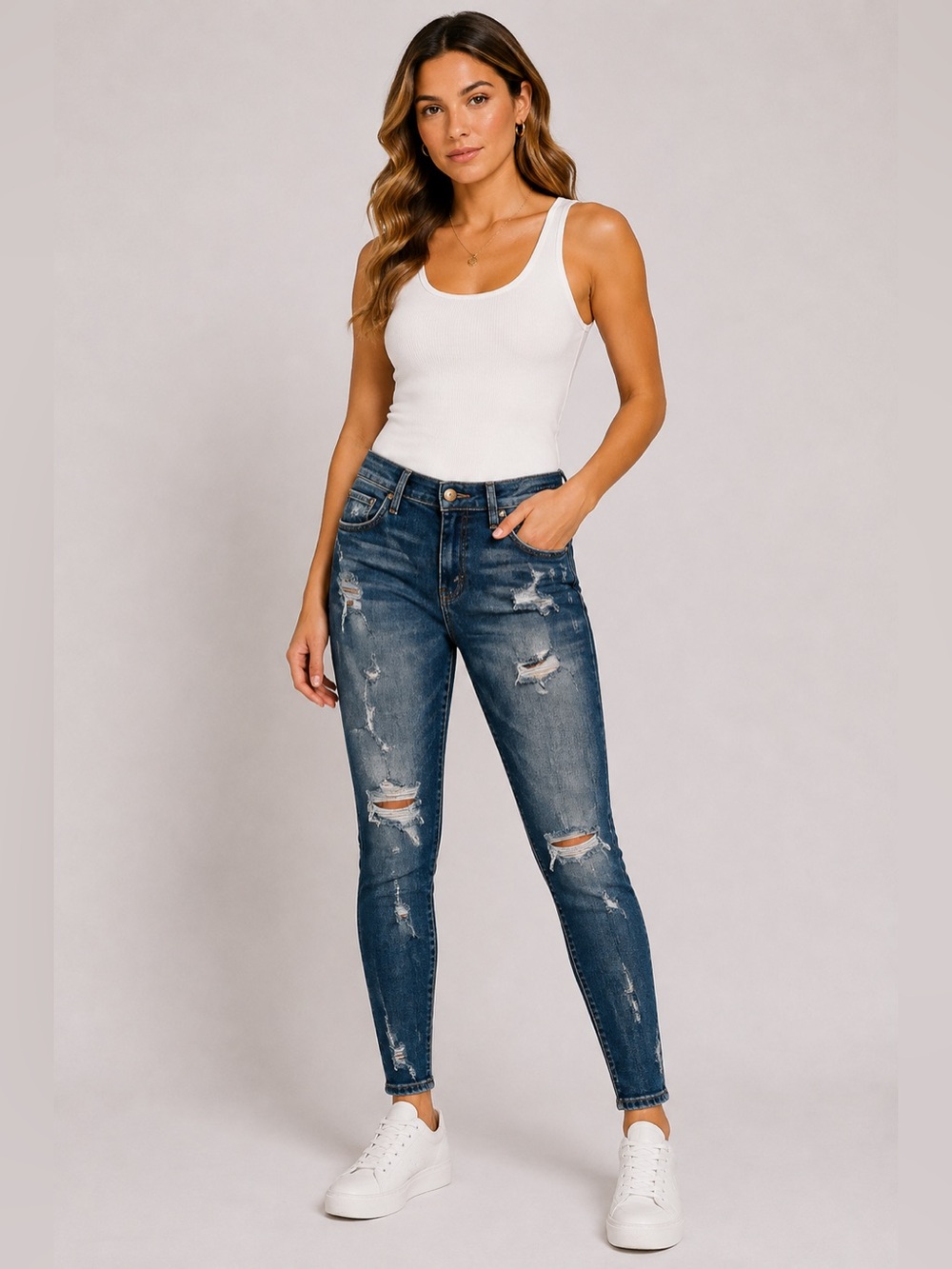 Current/Elliott The Stiletto Shredded Skinny Jeans Size 28 Blue Denim Womens